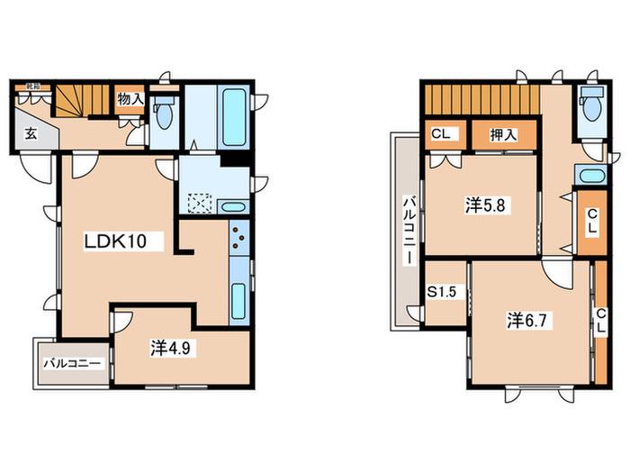 初音町一丁目戸建(3SLDK/2階)の間取り写真