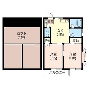 ファミリーハイツA棟(2DK/2階)の間取り写真