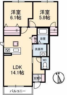シャーメゾン21 E(2LDK/1階)の間取り写真