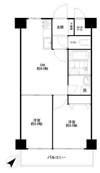 秀和田町レジデンス(2DK/4階)の間取り写真
