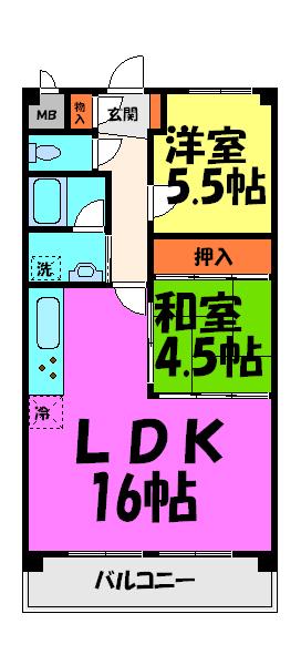 ビスタ萩原台(2LDK/3階)の間取り写真