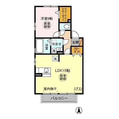 ロイヤルヒルズ春日B(1LDK/2階)の間取り写真