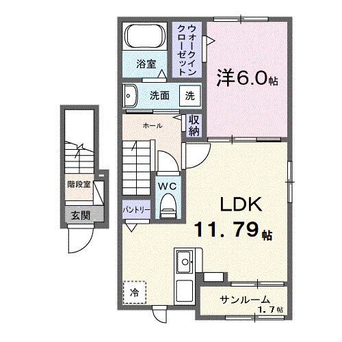 ベクエーム(1LDK/2階)の間取り写真