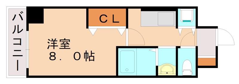 ヒット馬借テラス(1K/4階)の間取り写真