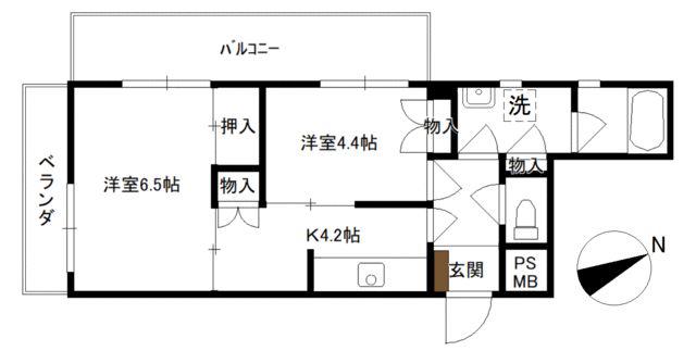 コーポK&U(2K/4階)の間取り写真