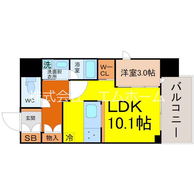 スリーアイランドタワー名駅太閤通(1LDK/8階)の間取り写真