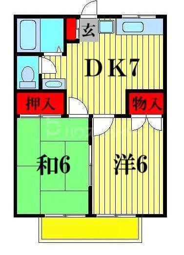 カントリーハウス(2DK/2階)の間取り写真