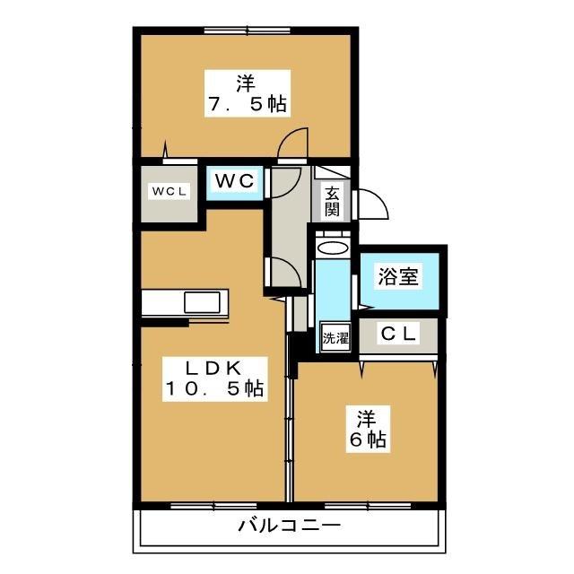 リビングタウン三ツ木C(2LDK/1階)の間取り写真