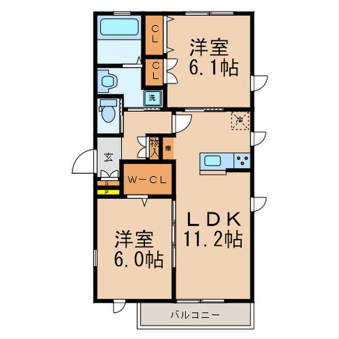ヘーベルメゾン老司(2LDK/2階)の間取り写真