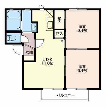 サンフルール岸岡 B(2LDK/2階)の間取り写真