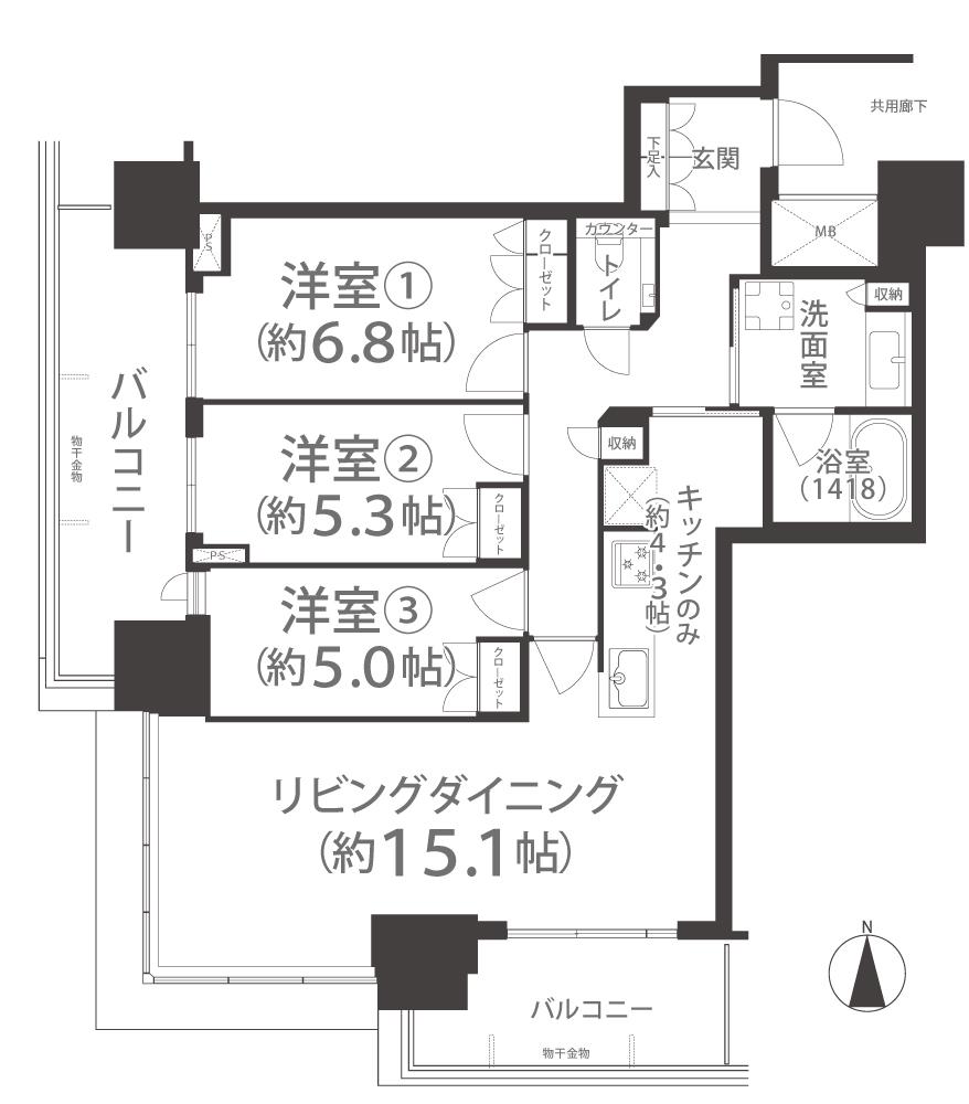 プラウドタワー岡山(3LDK/6階)の間取り写真