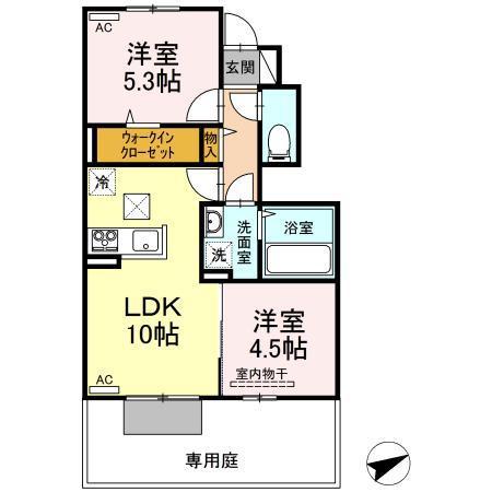 ナーブ観音(2LDK/1階)の間取り写真