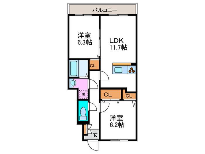 ペルル寺門(2LDK/1階)の間取り写真