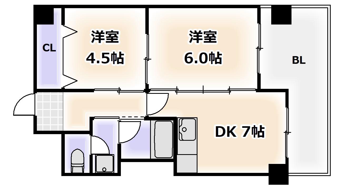 カルマーレ難波ウエスト(2DK/2階)の間取り写真