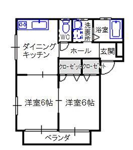 ポポラーレD(2DK/1階)の間取り写真