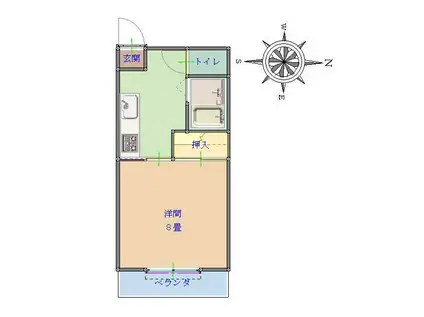 高屋Kハイツ(1K/2階)の間取り写真