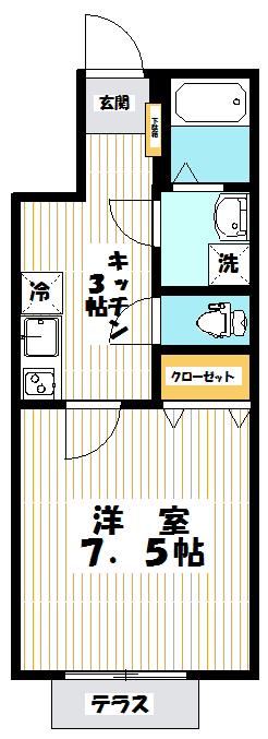 メルサ田無(1K/1階)の間取り写真