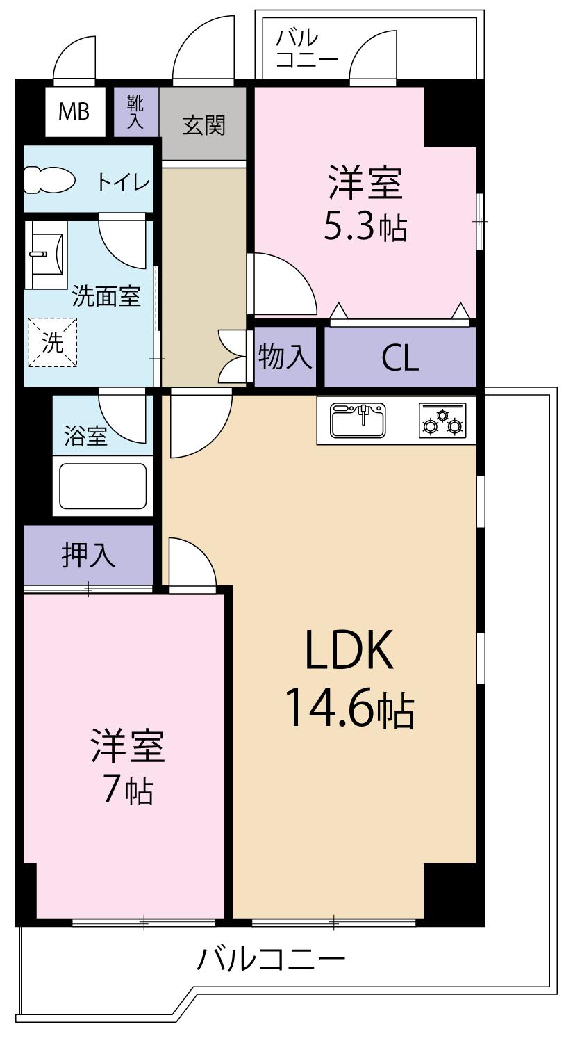 コモド相模原(3DK/5階)の間取り写真