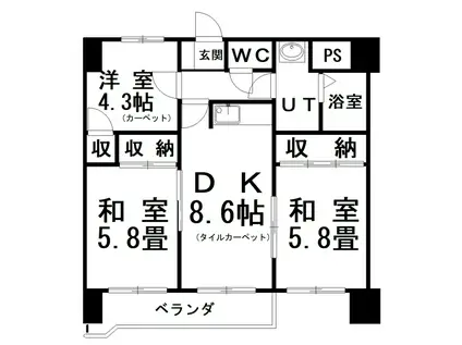 仲浜ハイツ(3DK/2階)の間取り写真