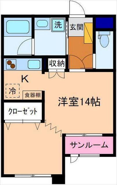ビルーチェB棟(ワンルーム/1階)の間取り写真