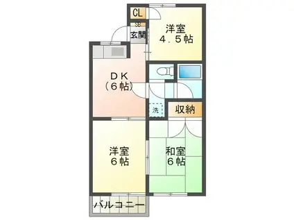 ノーブル三ツ谷(3DK/1階)の間取り写真