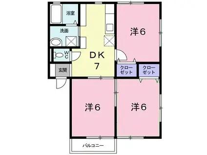 クリスタルメゾンとくなが B(3DK/1階)の間取り写真