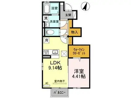 KD-I(1LDK/2階)の間取り写真
