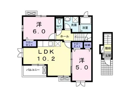 カーサ アルバーダB(2LDK/2階)の間取り写真