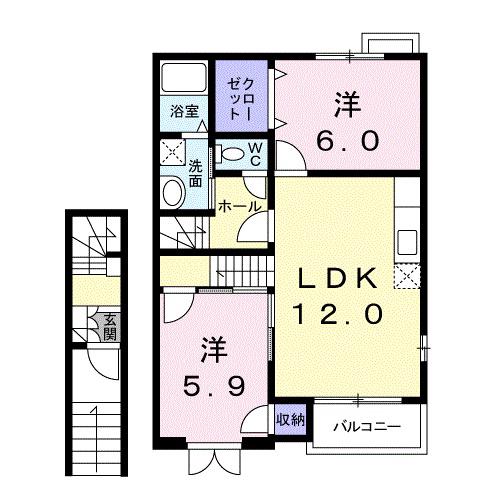 バンペ-ジュONE B(2LDK/2階)の間取り写真