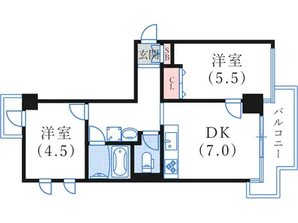 ライオンズマンション三宮磯上公園(2DK/12階)の間取り写真