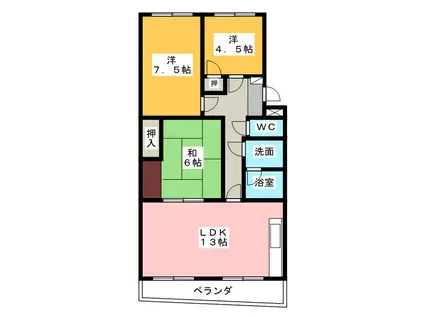 ハイブリッジII(3LDK/2階)の間取り写真