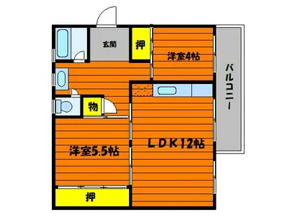 グランベルグ倉敷(2LDK/2階)の間取り写真