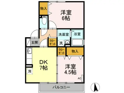 シェル・ド・エトワール(2DK/2階)の間取り写真