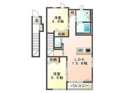 ウィングII(2LDK/2階)の間取り写真