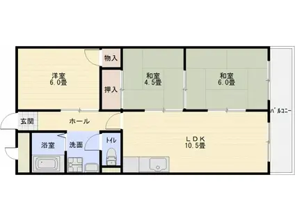 玉手山内外ハイツ(3LDK/5階)の間取り写真