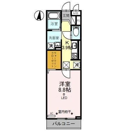 MIELE南越谷(1K/2階)の間取り写真