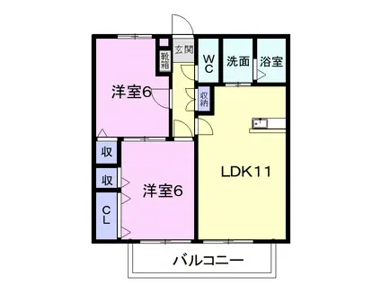 PAIR CITY BELL B(2LDK/1階)の間取り写真