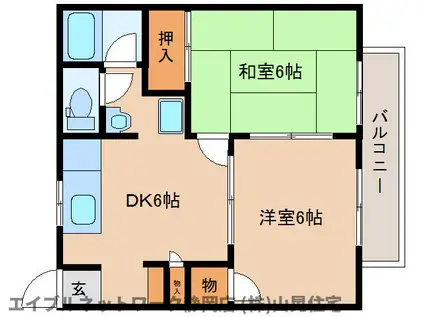 フレンズ長谷川B(2DK/1階)の間取り写真