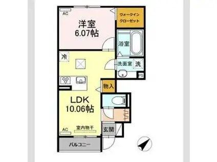 ルワンジュ E(1LDK/1階)の間取り写真