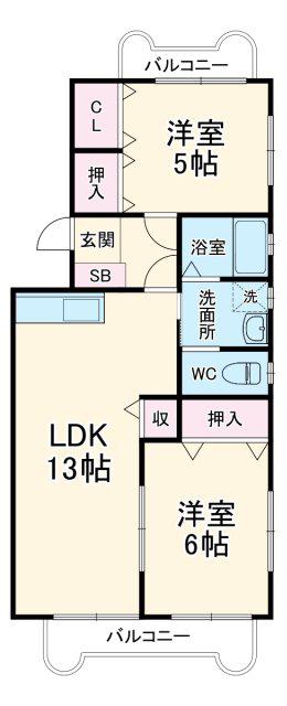 JR東海道本線 藤枝駅 徒歩56分 2階建 築23年(2LDK/1階)の間取り写真