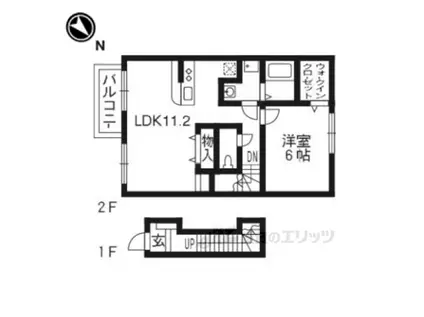 ノール・アンソレイエS(1LDK/2階)の間取り写真