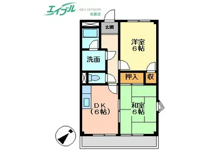 クリスタルガーデンエミナース(2DK/2階)の間取り写真