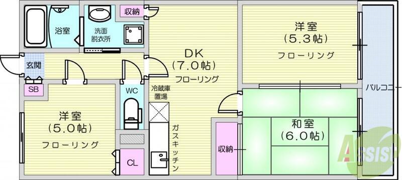 ハイブリッドレジデンスⅦ(3DK/2階)の間取り写真
