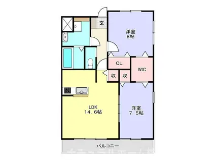 FLORA若狭(2LDK/3階)の間取り写真