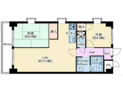 ピルティー本山(2LDK/4階)の間取り写真