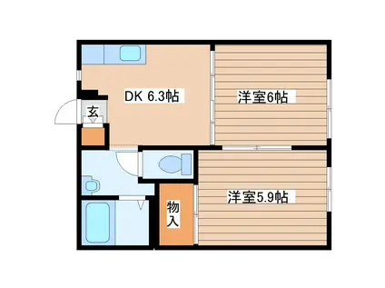 フローラハウス(2DK/1階)の間取り写真