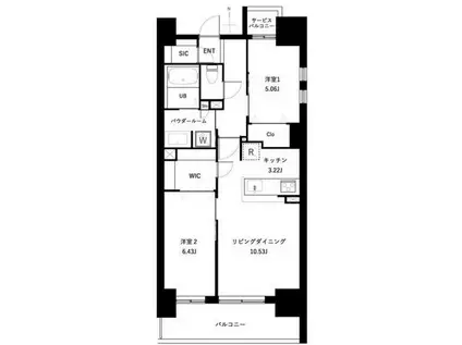 アーバンパーク谷在家(2LDK/8階)の間取り写真