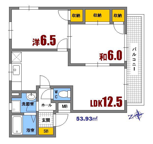 クローカス浜角壱番館(2LDK/2階)の間取り写真