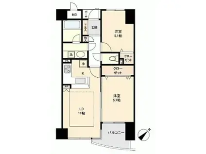 サンシティ博多フレックス21(2LDK/3階)の間取り写真