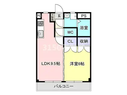 鏡島レイナ(1LDK/2階)の間取り写真